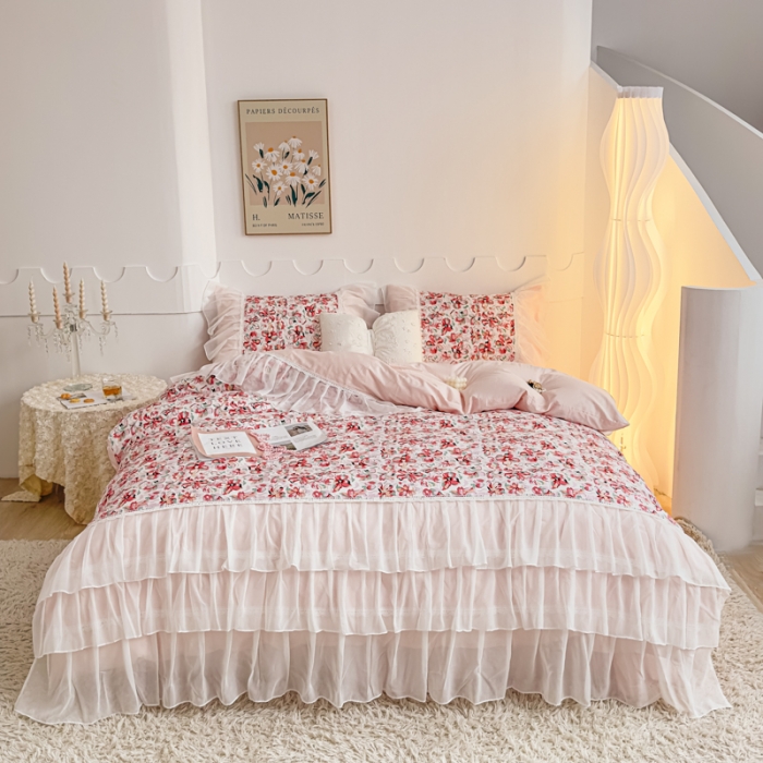 91家纺网 家纺一手货源 找家纺 潮邦创意家居 新款13372全棉法式工艺款四件套学生三件套 浅曦