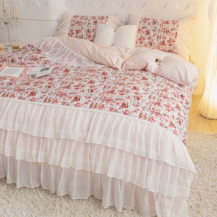 91家纺网 家纺一手货源 找家纺 潮邦创意家居 新款13372全棉法式工艺款四件套学生三件套 浅曦