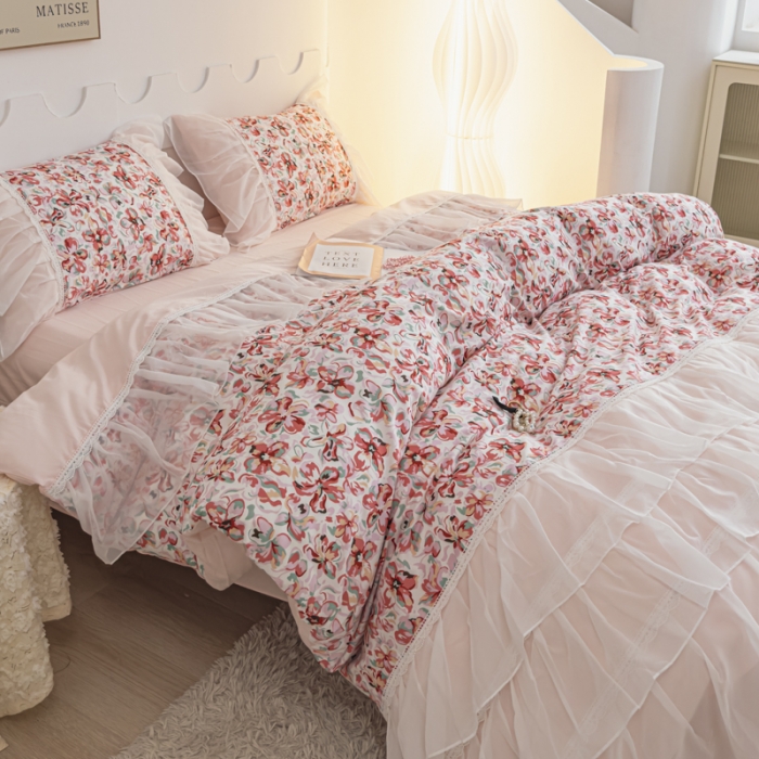 91家纺网 家纺一手货源 找家纺 潮邦创意家居 新款13372全棉法式工艺款四件套学生三件套 浅曦