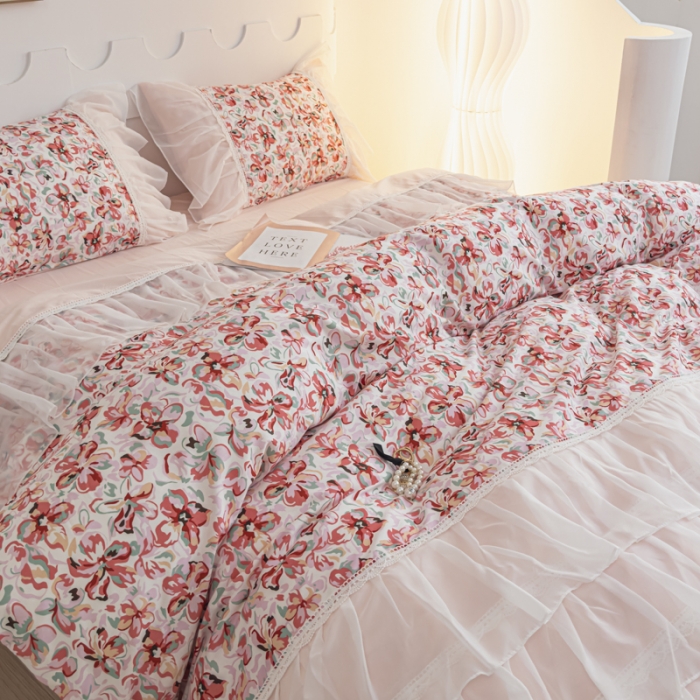 91家纺网 家纺一手货源 找家纺 潮邦创意家居 新款13372全棉法式工艺款四件套学生三件套 浅曦