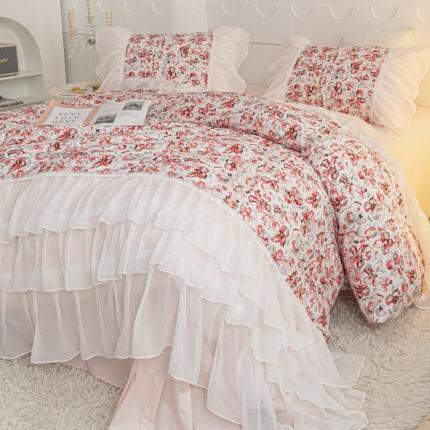 潮邦创意家居 新款13372全棉法式工艺款四件套学生三件套 浅曦