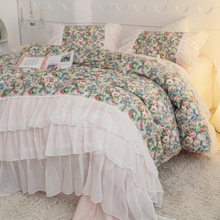 潮邦创意家居 新款13372全棉法式工艺款四件套学生三件套 青城