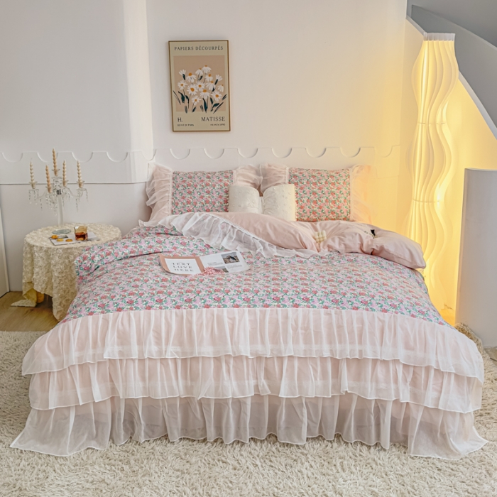 91家纺网 家纺一手货源 找家纺 潮邦创意家居 新款13372全棉法式工艺款四件套学生三件套 素玄