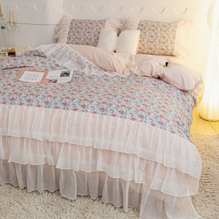 91家纺网 家纺一手货源 找家纺 潮邦创意家居 新款13372全棉法式工艺款四件套学生三件套 素玄