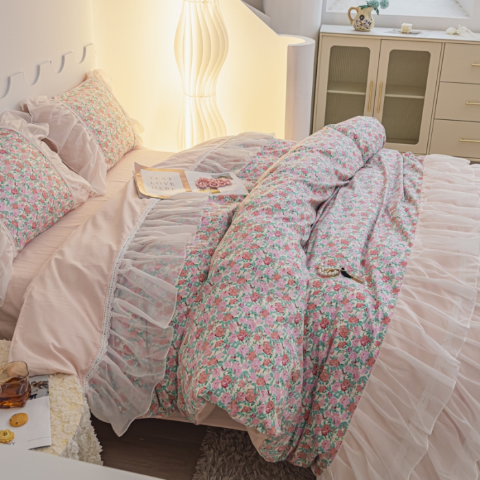 91家纺网 家纺一手货源 找家纺 潮邦创意家居 新款13372全棉法式工艺款四件套学生三件套 素玄