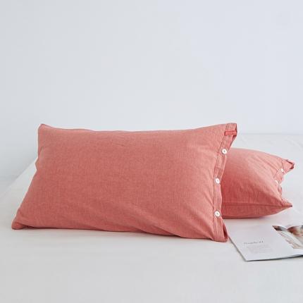 91家纺网 家纺一手货源 找家纺 安莱生活 2023新款水洗棉全棉色织高支高密纽扣款工艺单品枕套 橘红