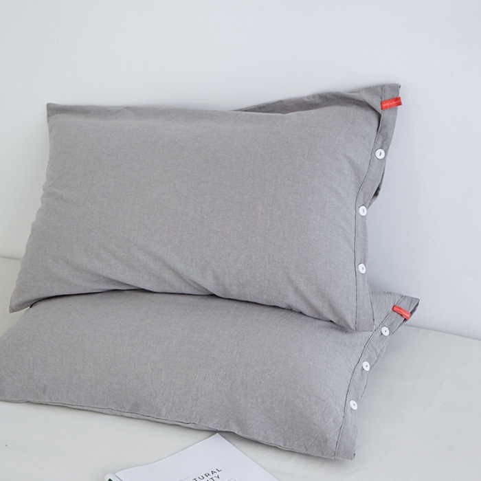 91家纺网 家纺一手货源 找家纺 安莱生活 2023新款水洗棉全棉色织高支高密纽扣款工艺单品枕套 银灰