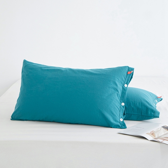 91家纺网 家纺一手货源 找家纺 安莱生活 2023新款水洗棉全棉色织高支高密纽扣款工艺单品枕套 筠雾