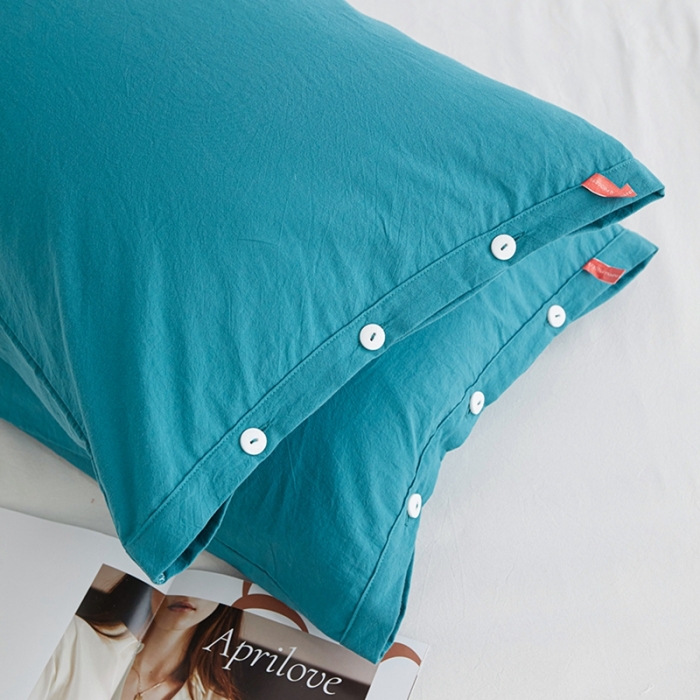 91家纺网 家纺一手货源 找家纺 安莱生活 2023新款水洗棉全棉色织高支高密纽扣款工艺单品枕套 筠雾