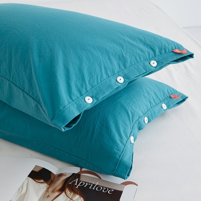 91家纺网 家纺一手货源 找家纺 安莱生活 2023新款水洗棉全棉色织高支高密纽扣款工艺单品枕套 筠雾