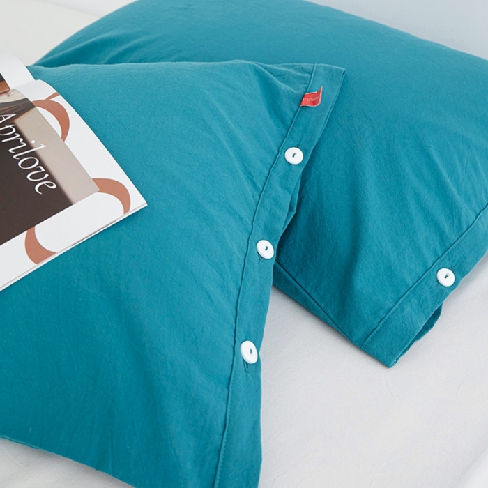 91家纺网 家纺一手货源 找家纺 安莱生活 2023新款水洗棉全棉色织高支高密纽扣款工艺单品枕套 筠雾