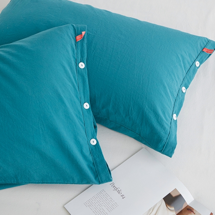 91家纺网 家纺一手货源 找家纺 安莱生活 2023新款水洗棉全棉色织高支高密纽扣款工艺单品枕套 筠雾