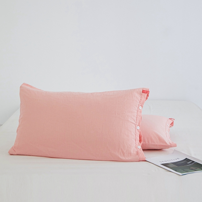 91家纺网 家纺一手货源 找家纺 （总）安莱生活 2023新款水洗棉全棉色织高支高密纽扣款工艺单品枕套