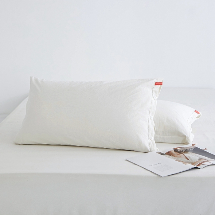 91家纺网 家纺一手货源 找家纺 安莱生活 2023新款水洗棉全棉色织高支高密纽扣款工艺单品枕套 纯白