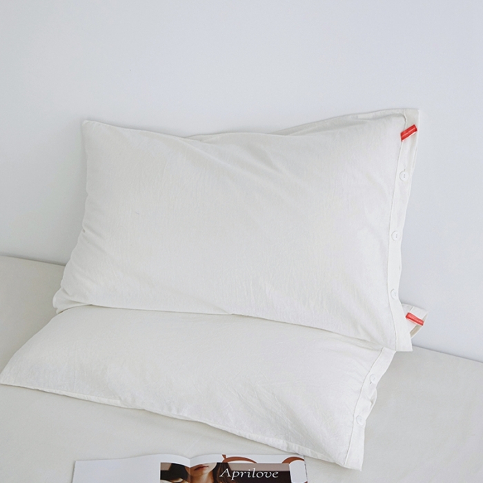 91家纺网 家纺一手货源 找家纺 安莱生活 2023新款水洗棉全棉色织高支高密纽扣款工艺单品枕套 纯白