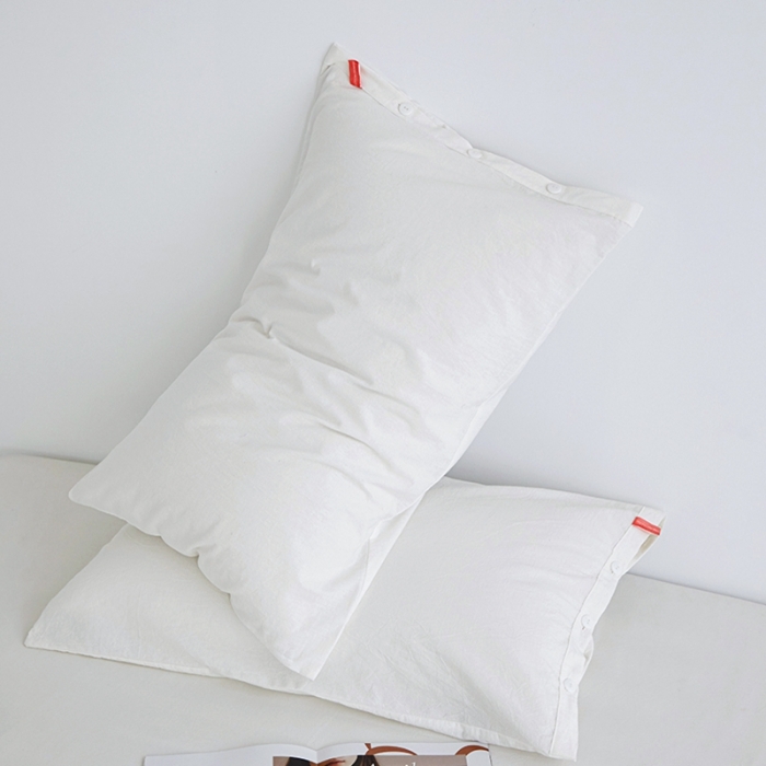 91家纺网 家纺一手货源 找家纺 安莱生活 2023新款水洗棉全棉色织高支高密纽扣款工艺单品枕套 纯白