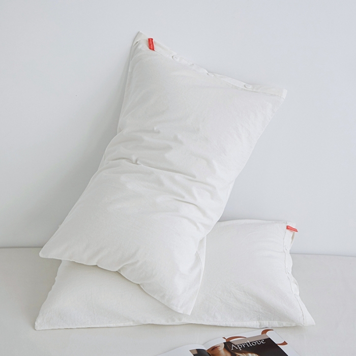 91家纺网 家纺一手货源 找家纺 安莱生活 2023新款水洗棉全棉色织高支高密纽扣款工艺单品枕套 纯白