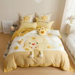 91家纺网 家纺一手货源 找家纺 （总）2025款A类全棉水洗棉贴布绣四件套全棉卡通儿童三件套公主上下铺床套件,开心芝士,长耳兔,小鳄莱莱,彩虹鸭,宇航梦