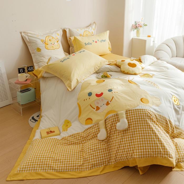 91家纺网 家纺一手货源 找家纺 （总）2025款A类全棉水洗棉贴布绣四件套全棉卡通儿童三件套公主上下铺床套件