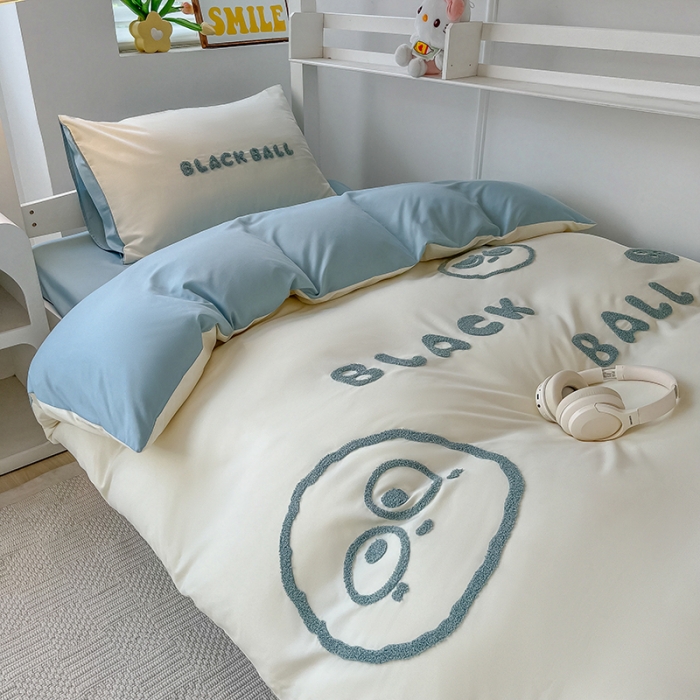 91家纺网 家纺一手货源 找家纺 （总）眠帛 2023新款水洗棉毛巾绣煤球系列学生三件套六件套