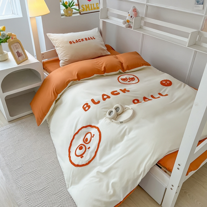 91家纺网 家纺一手货源 找家纺 眠帛 2023新款水洗棉毛巾绣煤球系列学生三件套六件套 煤球焦糖