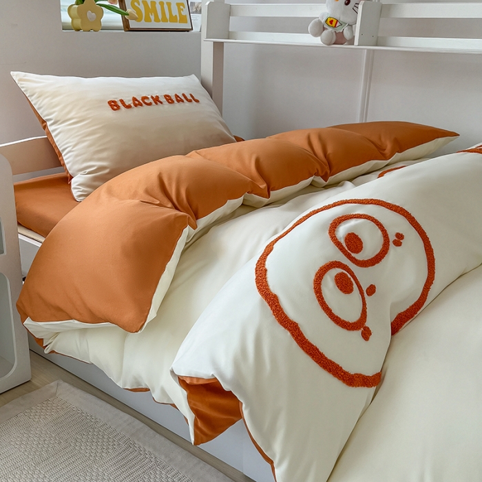 91家纺网 家纺一手货源 找家纺 眠帛 2023新款水洗棉毛巾绣煤球系列学生三件套六件套 煤球焦糖