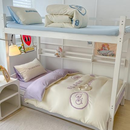 眠帛 2023新款水洗棉毛巾绣煤球系列学生三件套六件套 煤球浅紫