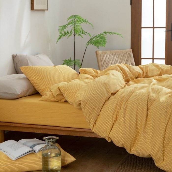 91家纺网 家纺一手货源 找家纺 棉邦 2023新款A类全棉色织水洗棉四件套-第二批 黄细条