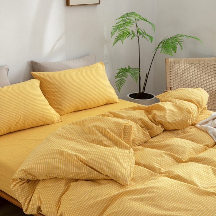 91家纺网 家纺一手货源 找家纺 棉邦 2023新款A类全棉色织水洗棉四件套-第二批 黄细条