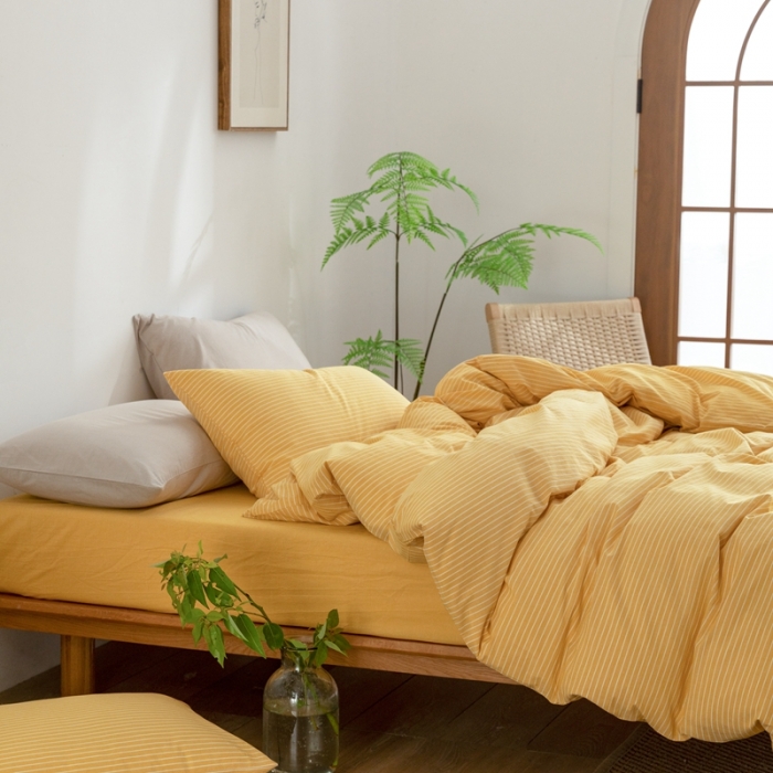 91家纺网 家纺一手货源 找家纺 棉邦 2023新款A类全棉色织水洗棉四件套-第二批 黄细条