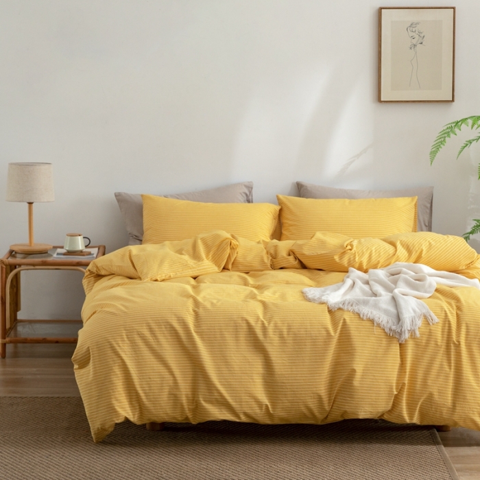 91家纺网 家纺一手货源 找家纺 棉邦 2023新款A类全棉色织水洗棉四件套-第二批 黄细条