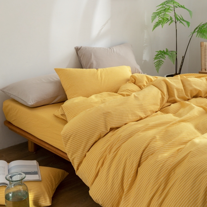 91家纺网 家纺一手货源 找家纺 棉邦 2023新款A类全棉色织水洗棉四件套-第二批 黄细条