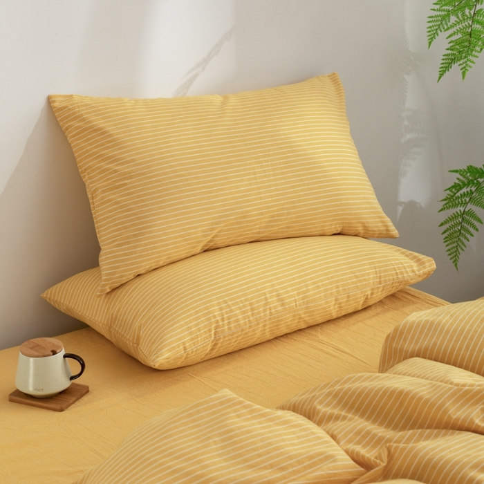 91家纺网 家纺一手货源 找家纺 棉邦 2023新款A类全棉色织水洗棉四件套-第二批 黄细条