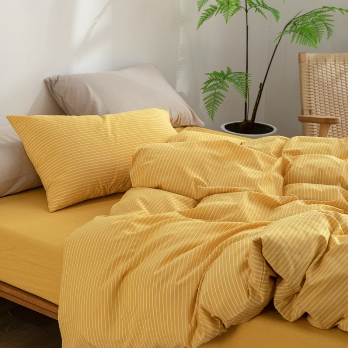 91家纺网 家纺一手货源 找家纺 棉邦 2023新款A类全棉色织水洗棉四件套-第二批 黄细条