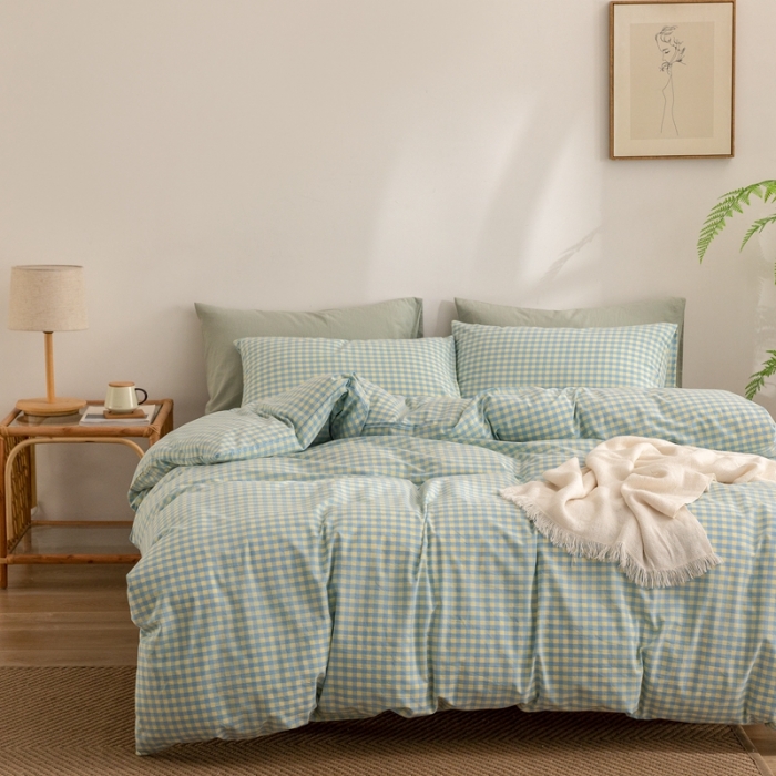 91家纺网 家纺一手货源 找家纺 棉邦 2023新款A类全棉色织水洗棉四件套-第二批 蓝黄小格