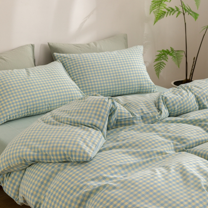 91家纺网 家纺一手货源 找家纺 棉邦 2023新款A类全棉色织水洗棉四件套-第二批 蓝黄小格