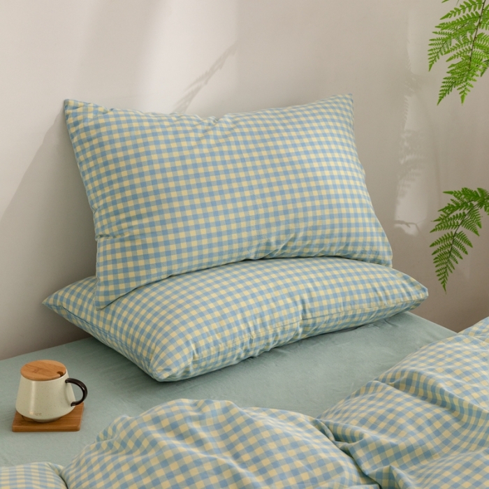 91家纺网 家纺一手货源 找家纺 棉邦 2023新款A类全棉色织水洗棉四件套-第二批 蓝黄小格