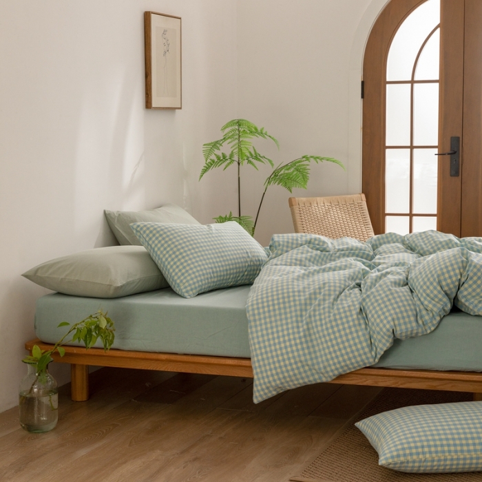 91家纺网 家纺一手货源 找家纺 棉邦 2023新款A类全棉色织水洗棉四件套-第二批 蓝黄小格