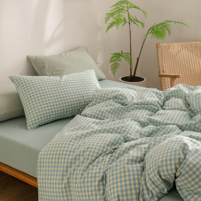 91家纺网 家纺一手货源 找家纺 棉邦 2023新款A类全棉色织水洗棉四件套-第二批 蓝黄小格