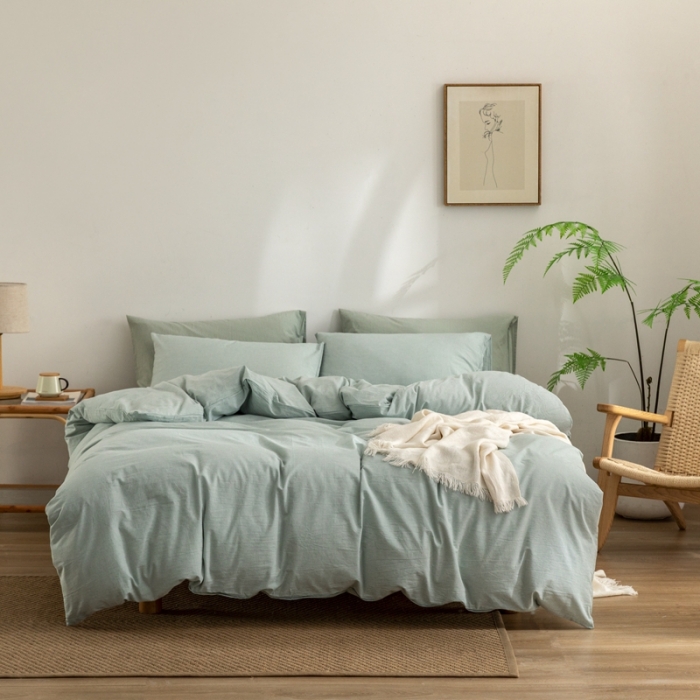 91家纺网 家纺一手货源 找家纺 棉邦 2023新款A类全棉色织水洗棉四件套-第二批 绿密条