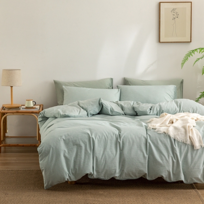 91家纺网 家纺一手货源 找家纺 棉邦 2023新款A类全棉色织水洗棉四件套-第二批 绿密条