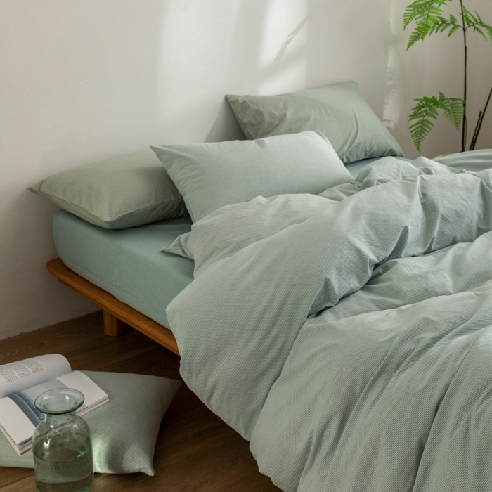 91家纺网 家纺一手货源 找家纺 棉邦 2023新款A类全棉色织水洗棉四件套-第二批 绿密条