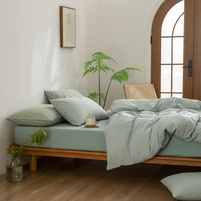 91家纺网 家纺一手货源 找家纺 棉邦 2023新款A类全棉色织水洗棉四件套-第二批 绿密条