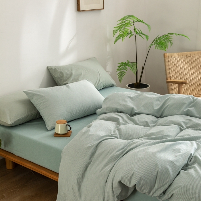 91家纺网 家纺一手货源 找家纺 棉邦 2023新款A类全棉色织水洗棉四件套-第二批 绿密条