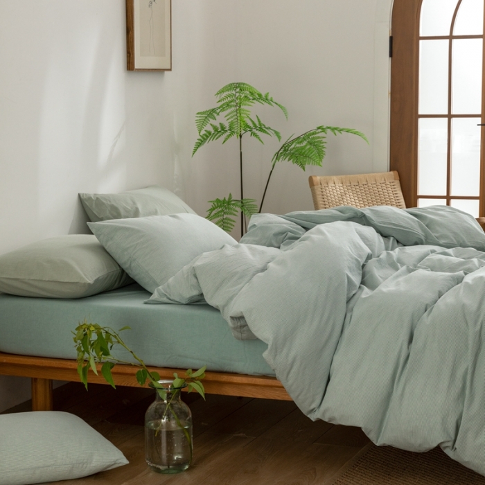 91家纺网 家纺一手货源 找家纺 棉邦 2023新款A类全棉色织水洗棉四件套-第二批 绿密条