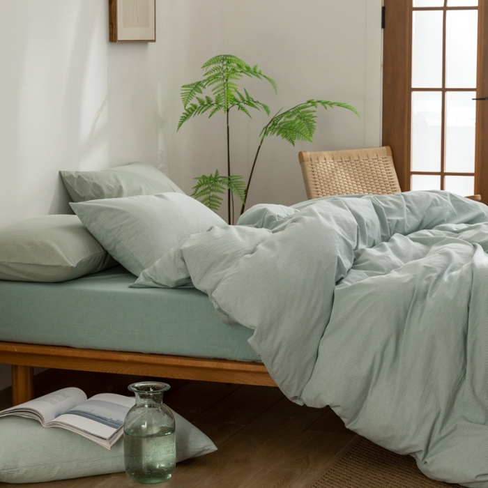 91家纺网 家纺一手货源 找家纺 棉邦 2023新款A类全棉色织水洗棉四件套-第二批 绿密条