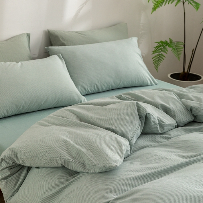 91家纺网 家纺一手货源 找家纺 棉邦 2023新款A类全棉色织水洗棉四件套-第二批 绿密条