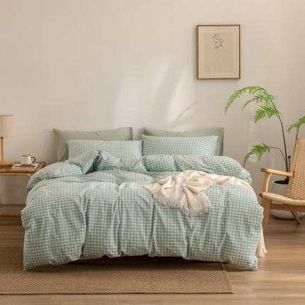 91家纺网 家纺一手货源 找家纺 棉邦 2023新款A类全棉色织水洗棉四件套-第二批 蓝黄小格