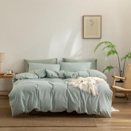 91家纺网 家纺一手货源 找家纺 棉邦 2023新款A类全棉色织水洗棉四件套-第二批 绿密条