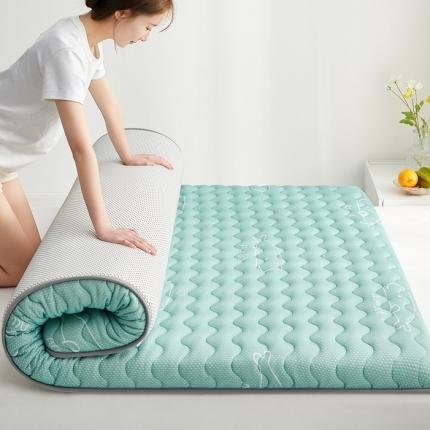 91家纺网 家纺一手货源 找家纺 鑫梦莱 2025新款加厚针织棉乳胶床垫 水波绿（厚度约6cm）